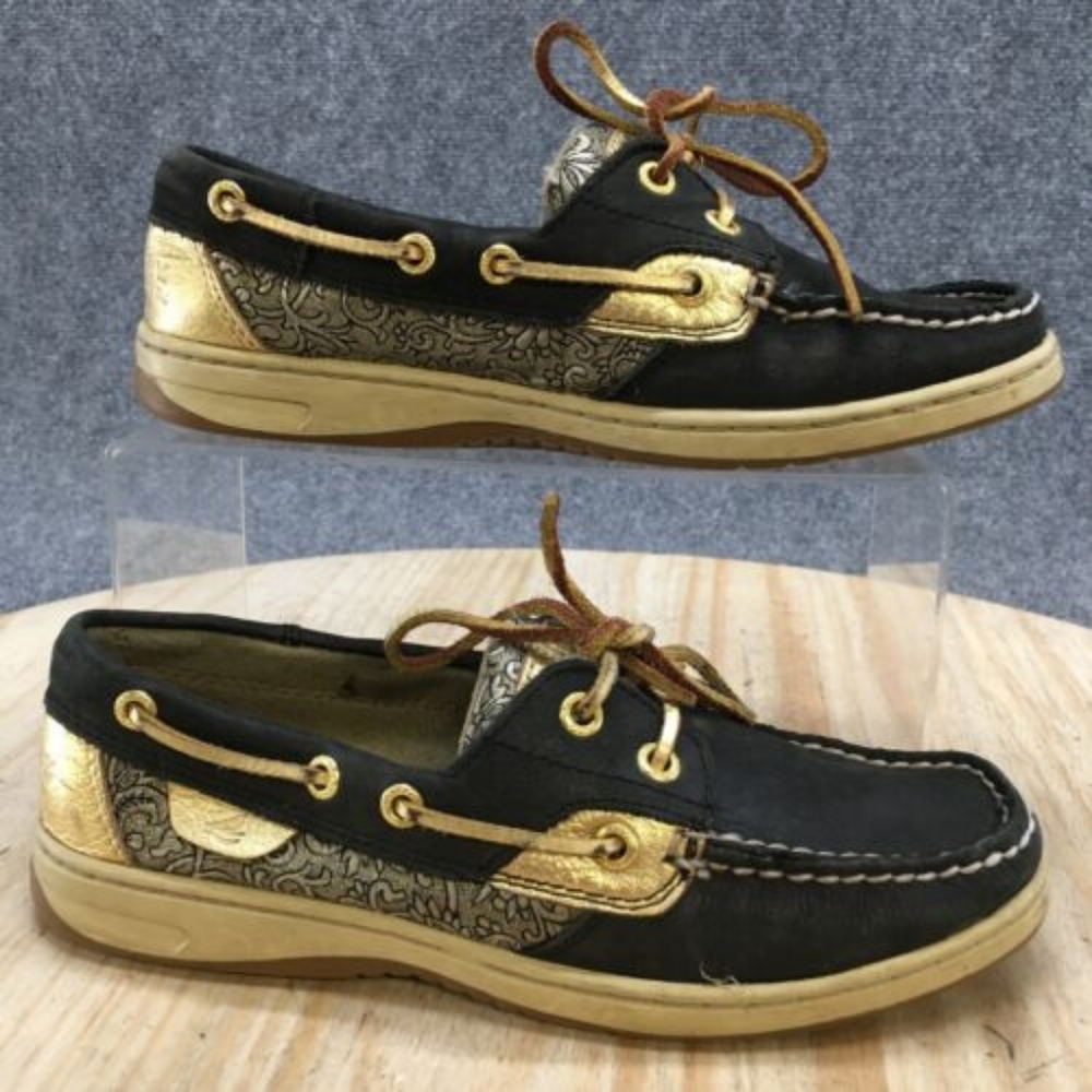 🍄3/$20🍄Sperry Boat Shoe Gold floral silk threaded fabric